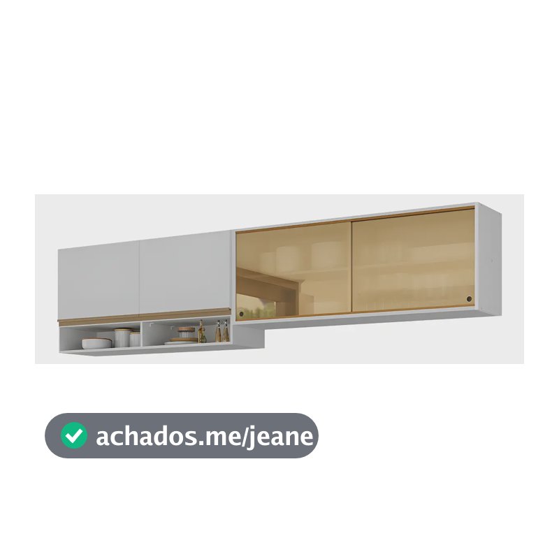 Kit Armário Cozinha Aéreo 105cm e Aéreo 120cm com Portas de Vidro Multimóveis MP2293 Branco/Dourado