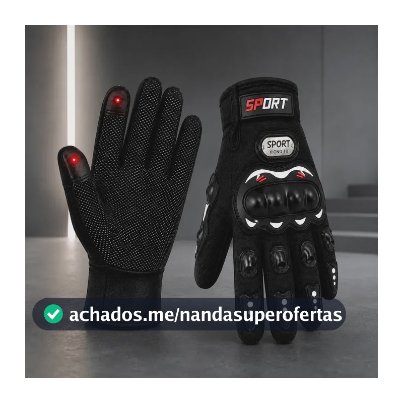 Par De Luva Motoqueiro Touch Proteção Pilotagem Preto Único