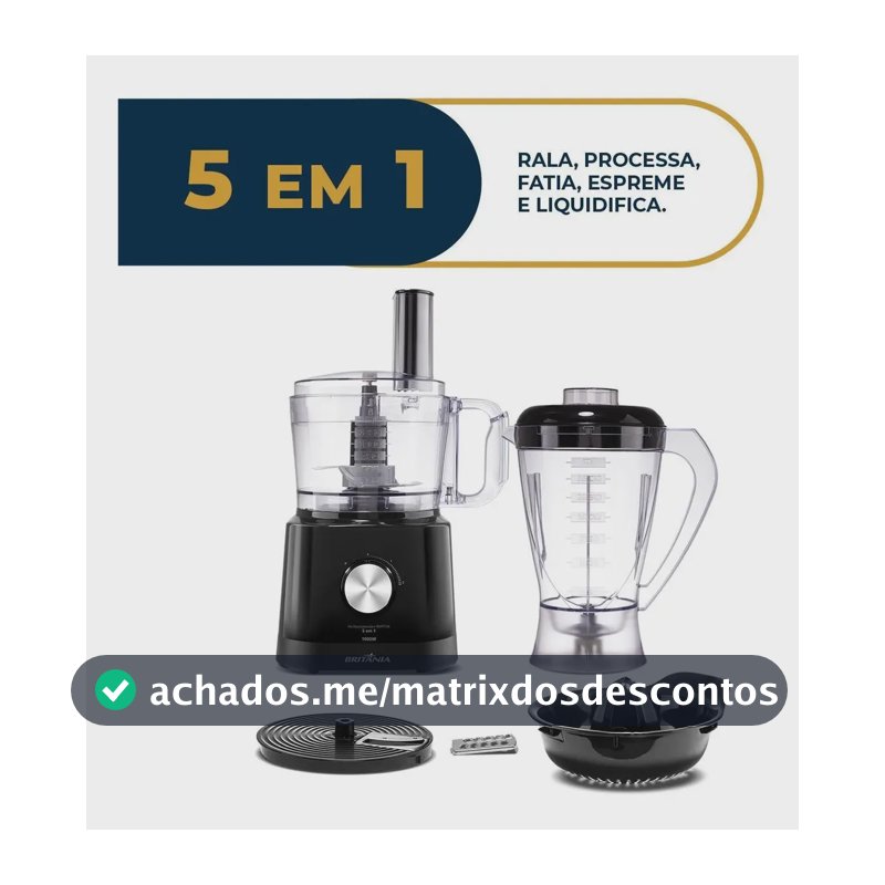 Multiprocessador Britânia 5 em 1 com Liquidificador 2,2L e Processador 1,25L 1000W BMP10A