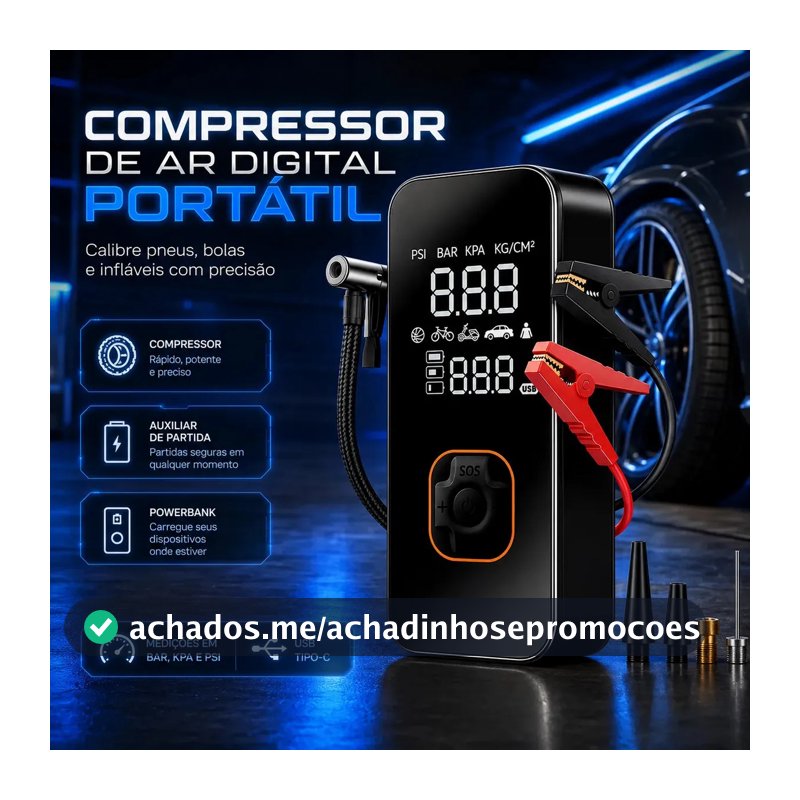 Bomba Elétrica Portátil Digital Para Encher Pneu De Carro Moto Bicicleta Inflador Automotivo Cor Preto