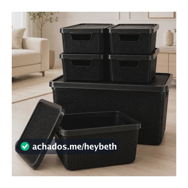 Kit 6 Caixas Organizadoras Cesto Tampa Multiuso 2l 6l 16l Preto Jutta