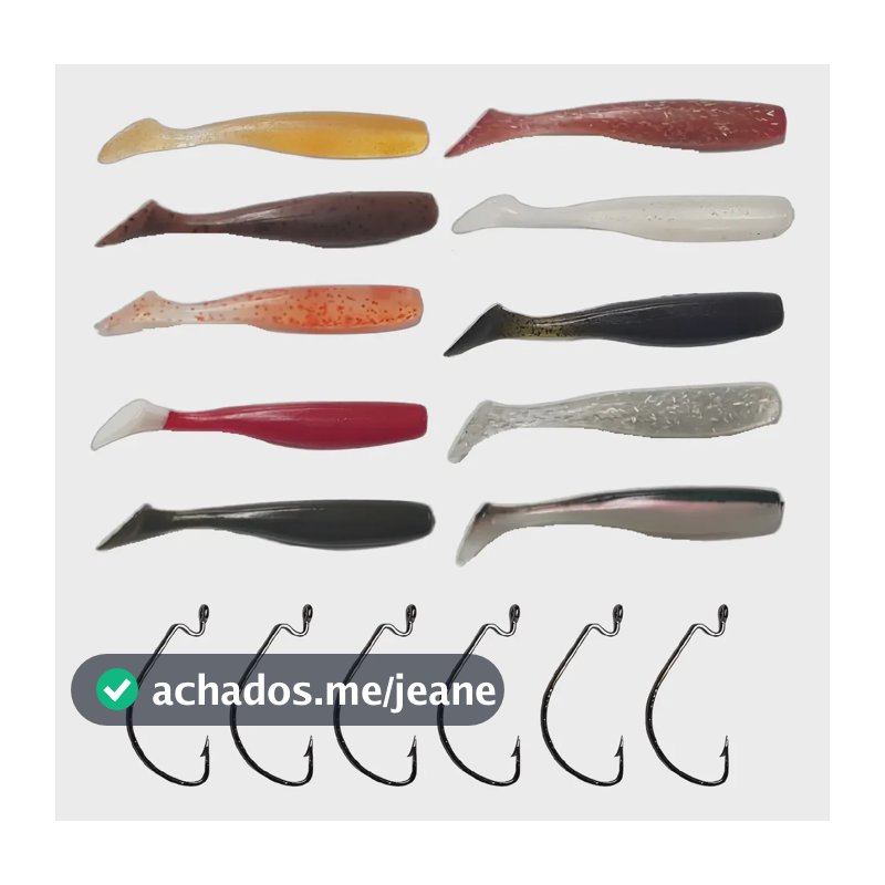 Isca Artificial Minhoca De Silicone Grub Shad Soft 8cm 10 Shad + 6 Anzol