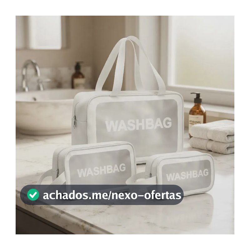 Kit3 Necessaire Washbag Impermeável Organizador Bolsa Viagem Branco Lisa