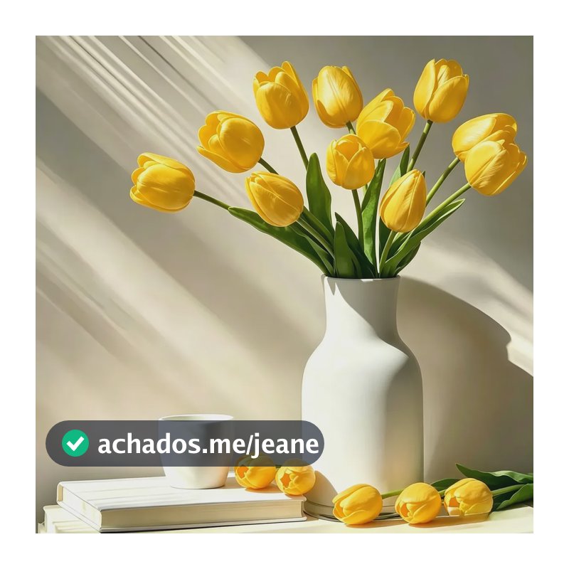 Buquê De 14 Tulipas Brancas Artificiais Premium Amarelo