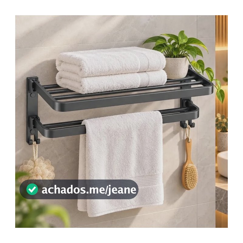 Toalheiro Porta Toalhas Parede Duplo Suporte Banheiro 60cm Cinza Fosco Acabamento Premium
