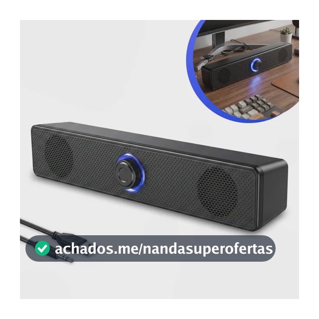 Caixa De Som Gamer Soundbar Para Computador Pc Notebook TV Amplificador Alto Falante Usb Led RGB Cor Preto