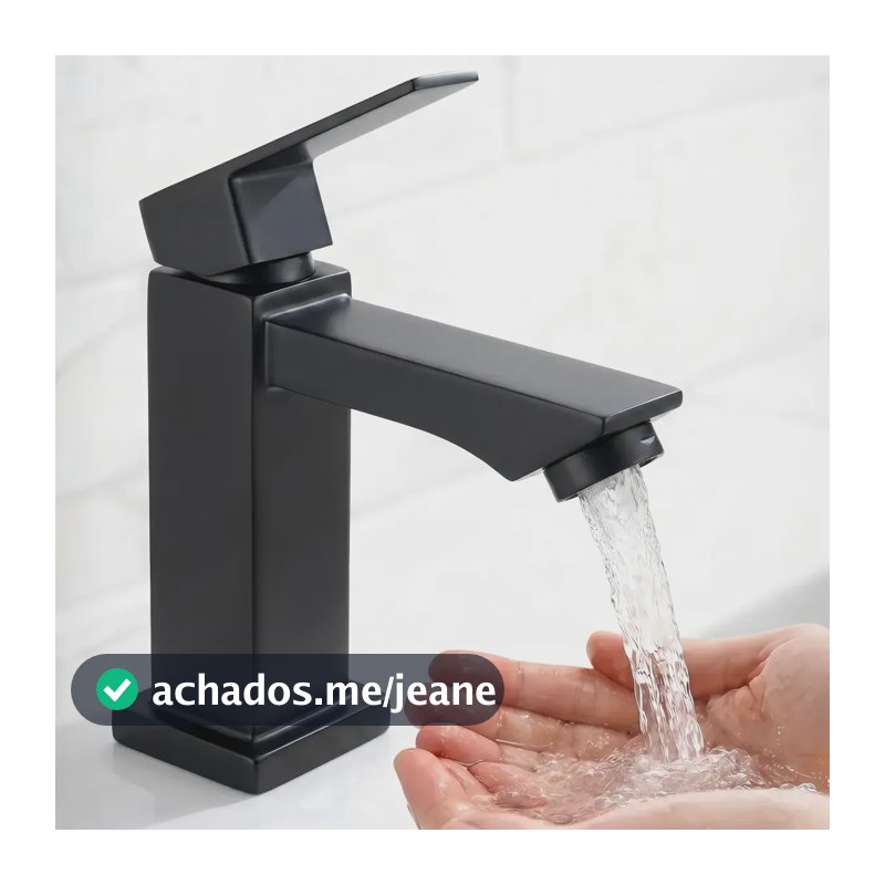 Torneira Para Banheiro E Lavabo Fria Quadrada 1/4 Volta Preto Fosco
