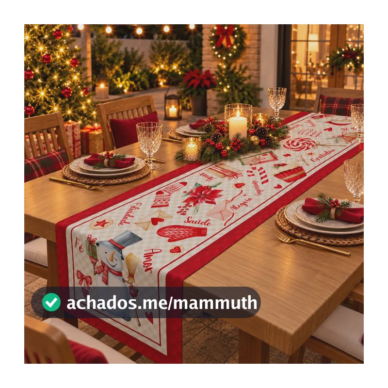Trilho Caminho de Mesa Natal 1,40x0,40m Decoração Natalina de Mesa Posta Oxford