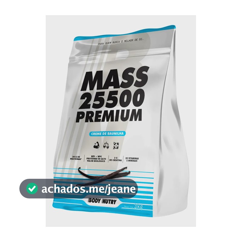 Hipercalórico Body Nutry Mass 25500 Premium de Baunilha com Creatina e Whey Protein 3 kg