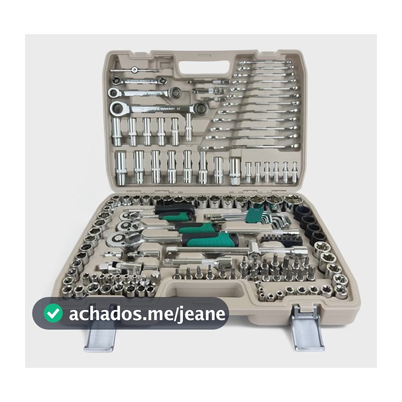 Kit Ferramentas Soquete Catraca Chave Manual 150 Peças Cr-v  Bege
