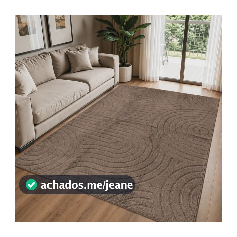 Tapete Moderno 2,0x1,5m Antiderrapante Alto Relevo Sala 2 M 1.5 M Marrom-claro