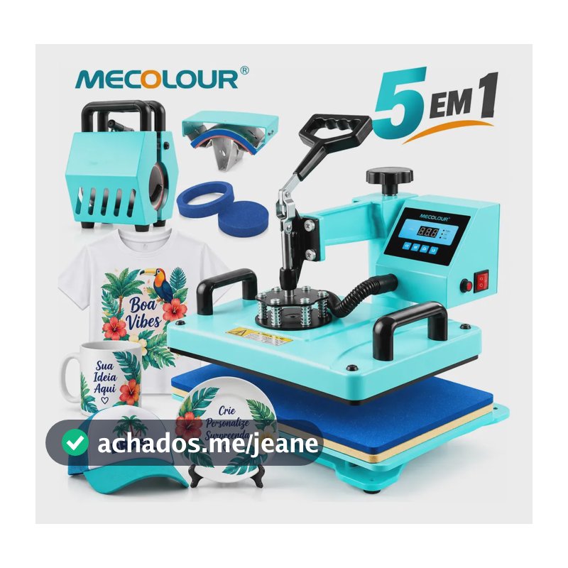 Prensa Térmica Sublimação 5 em 1 MECOLOUR 29x38cm para Camiseta Caneca Boné e Prato