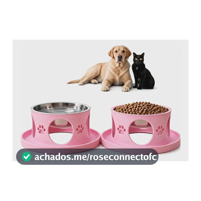 Comedouro Elevado Anti Formiga Inox Cães Gatos Antirrefluxo Rosa Rosa Pequeno