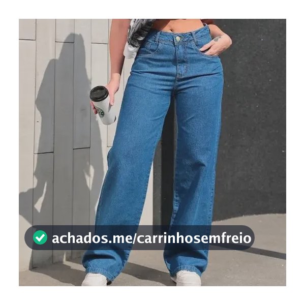 Calça Jeans Feminina Wide Leg 100% Algodão Levanta Bumbum