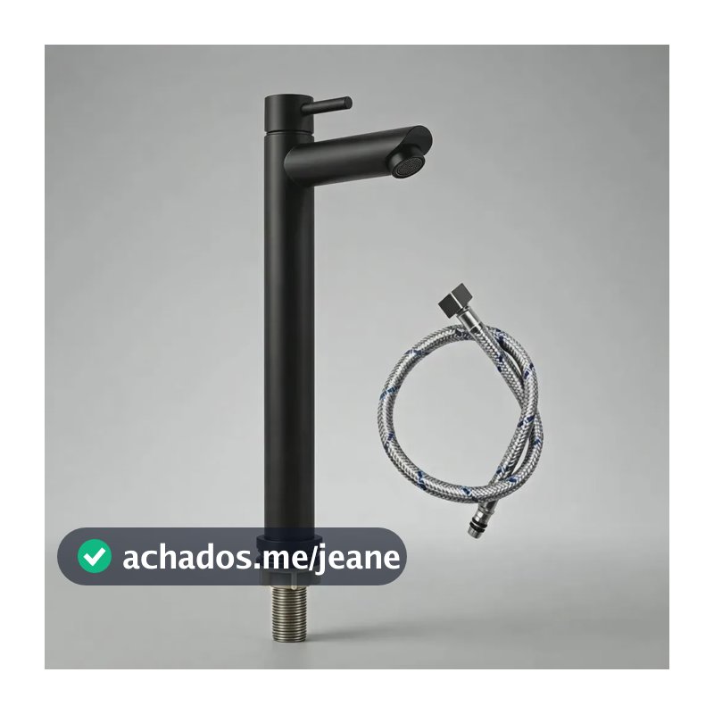 Kevora Torneira Água Fria Preta Alta para Lavabo, Aço Inoxidável, Acompanha 1 Mangueira Flexível para Banheiro