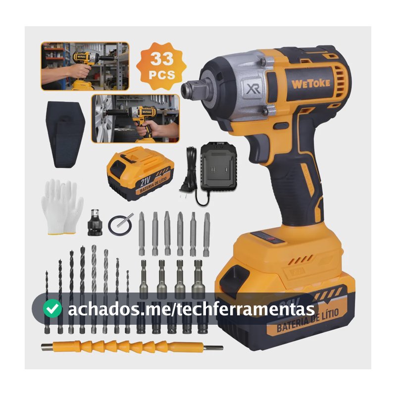 Chave De Impacto A Bateria 21v Bivolt Com Acessórios Maleta Laranja 127/220v 50 Hz/60 Hz