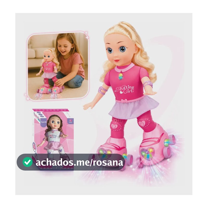 Boneca Patinadora Robô que Anda de Patins Dança e Canta com Luzes LED Skating Girl Brinquedo Musical Infantil para Menina 30cm Kizumba