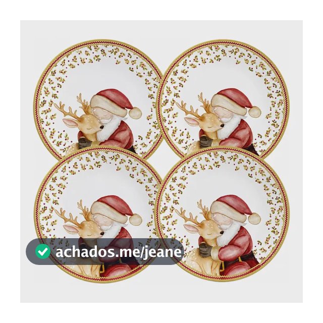 Jogo 4 Pratos De Sobremesa Abraço De Natal Alleanza