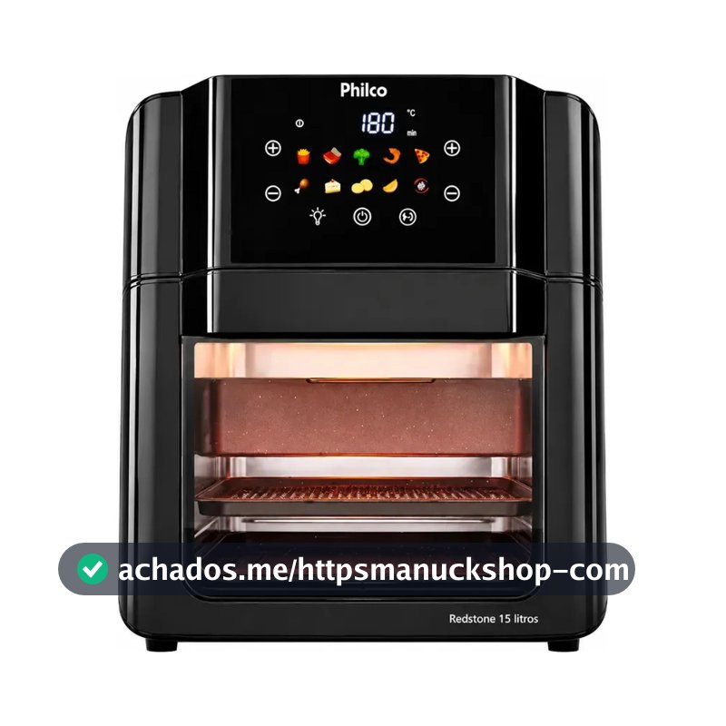 Philco PAF15C Fritadeira Air Fryer Oven 15 Litros Revestimento Redstone Porta Removível Luz Interna 10 Funções Preta