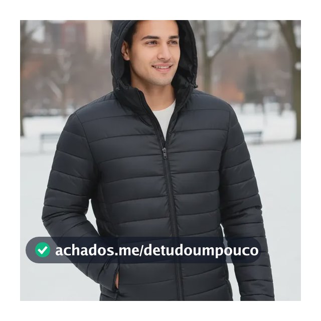 Bobojaco Masculino Impermeável Térmico Corta Vento Capuz Preto P Liso