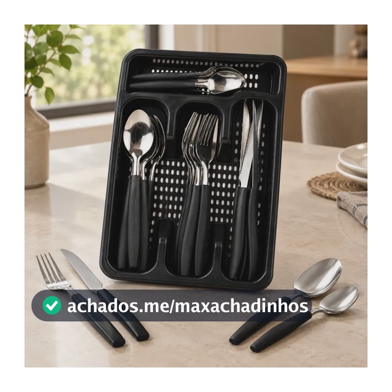 Jogo De Talheres Inox Com Porta-talheres 25 Peças Preto