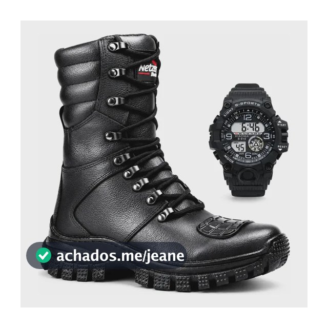 Kit Coturno Bota Militar Couro Legitimo Palmilha Gel+relógio
