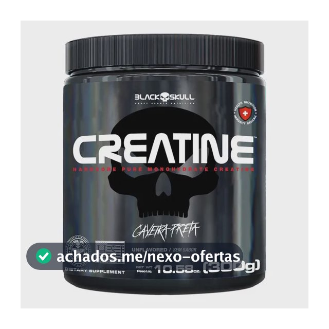 Creatina monohidratada pura Black Skull Pura 300g - 100% Monoidratada em pó Sem sabor x 300g
