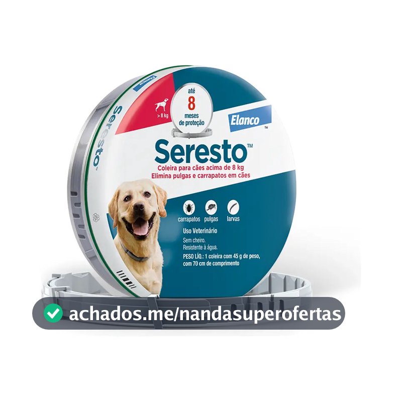 Coleira Seresto Elanco Antipulgas e carrapatos Cachorros +8kg 1unid Cor Cinza