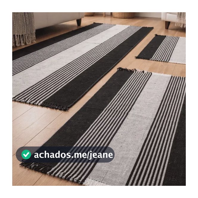 Jogo Tapete Passadeira Tear Algodão Cozinha 3 Peças  Faixa 1 M 0.4 Cm Preto