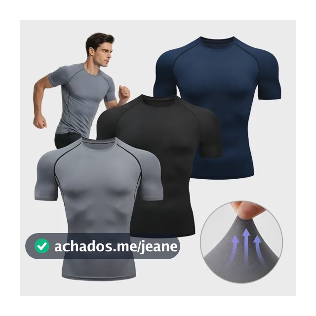 Kit 3 Camiseta Masculina Rash Guard Slim Manga Curta Térmica