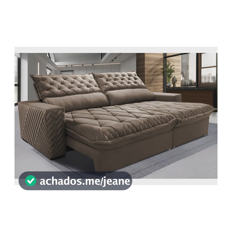 Sofá Retrátil e Reclinável 3,15m Molas Ensacadas Cama inBox Spazus com Bordado 3D Velusoft Castor