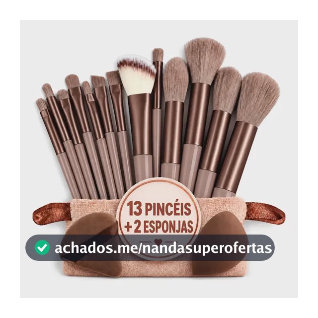 Kit Pincéis Maquiagem 13 Peças + 2 Esponjas Com Estojo Marrom