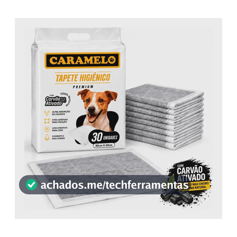 Tapete Higiênico Com Carvão Ativado 30 Unidades 80x60 - Caramelo Cinza