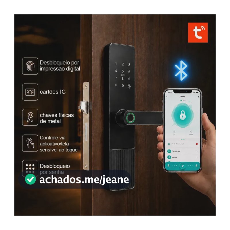 Fechadura Eletrônica Digital Com Biometria,Tuya App Bluetooth, Senha, Cartão IC,Chave Touch Anti-espião Inteligente Preta Para Porta (casa/apartamento/hotel)