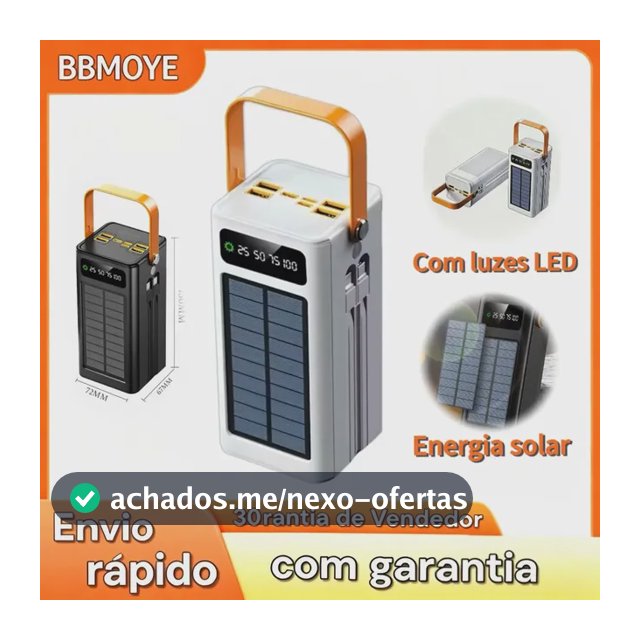 Carregador Portátil Solar BBMOYR 50000mAh Power Bank Branco USB + Tipo-C Carga Rápida LED Dupla Saída Bateria Externa Alta Capacidade para Celular