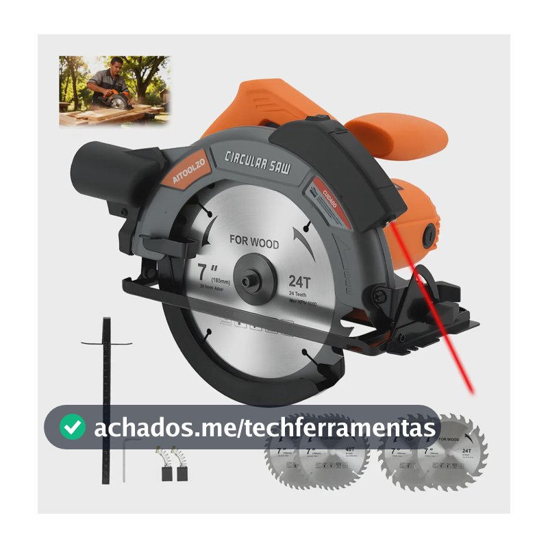 Serra Circular Elétrica 185mm 1650w Com Guia Laser Aitoolzo Laranja 110v