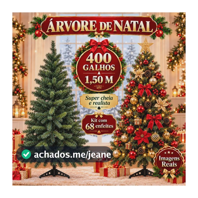 Árvore De Natal Tradicional Pinheiro 1.50m 400 Galhos + Kit 68 Enfeites Cheios Montagem Rápida Decorativa Natalina Verde 110v Luzes De Nata