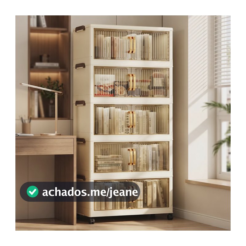 Armário Dobrável 5 Andares 60cm Branco C/ Porta Transp Bege Branco