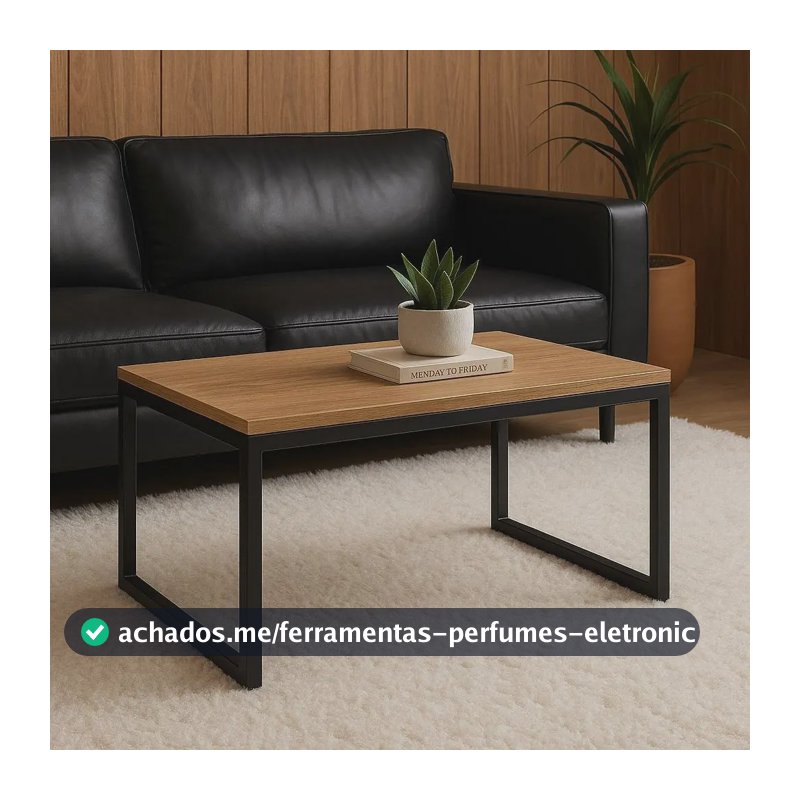 Mesa De Centro Sala Industrial Retangular Ferro E Madeira Lâmina-mel