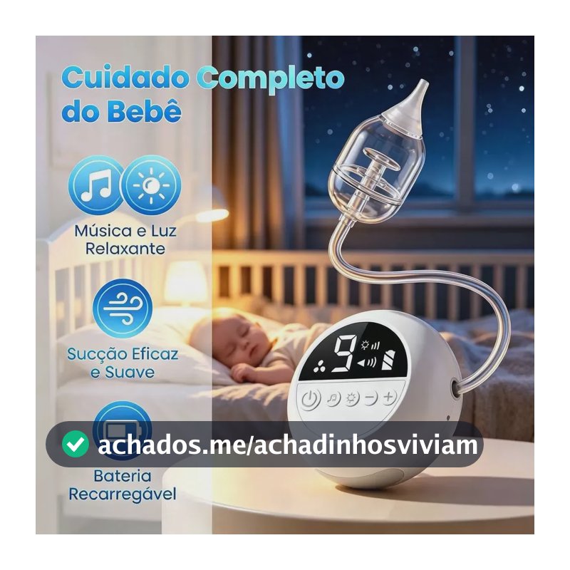 Limpador De Nariz Elétrico Aspirador Nasal Elétrico Recarreg Aspirador Nasal Elétrico Infantil Limpa Nariz 9 Níveis de Sucção Luz 3 Níveis Música e Desmontável Bivolt