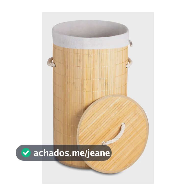 Cesto De Roupa Bambu Redondo 60 Litros Lavanderia Banheiro Bege Liso