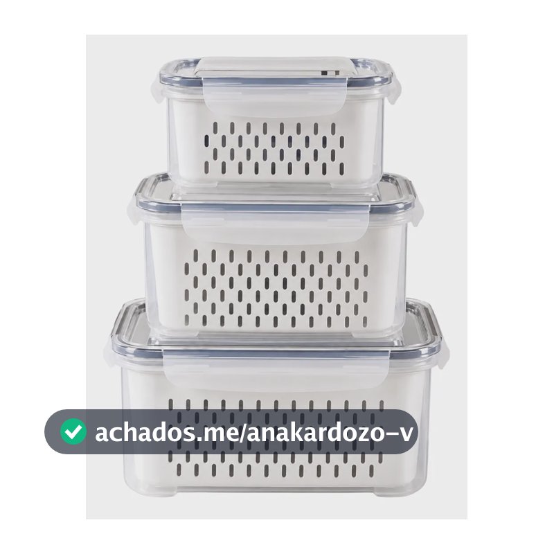 Kit 3 Organizadores Geladeira Alimentos Vegetais Com Tampas Branco