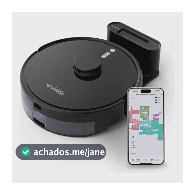 Robô Aspirador de Pó Velds 3 em 1 – Varre Aspira e Passa Pano com Mapeamento via App e Sensor Antiqueda, Preto
