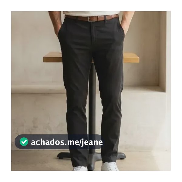 Calça Alfaiataria Masculina Slim Sarja Esporte Fino Elastano Preto Liso 48