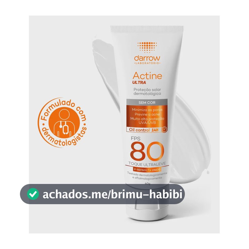Protetor Solar Facial Dermatológico Darrow Actine Ultra FPS 80 40g