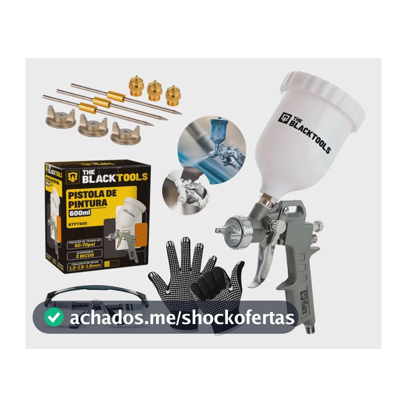 Pistola Pintura Profiss Gravidade 600ml 3 Bicos + Acessórios
