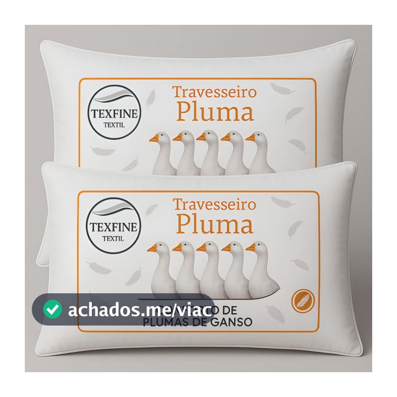 Kit 2 Travesseiro Pena Pluma de Ganso Sintetica Siliconada Lavavel Toque Macio 70x50cm