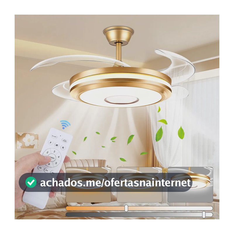Ventilador De Teto Antuvi 42 Polegadas com Luz LED e Controle Remoto,Silencioso,4 Pás Metálicos Retráteis, Para Quarto, Uso Interno/externo,Intensidade