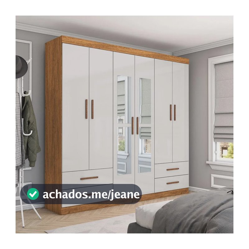 Guarda-Roupa Casal Medelin 6 Portas 4 Gavetas com Espelho Multimóveis CR35557 Creme