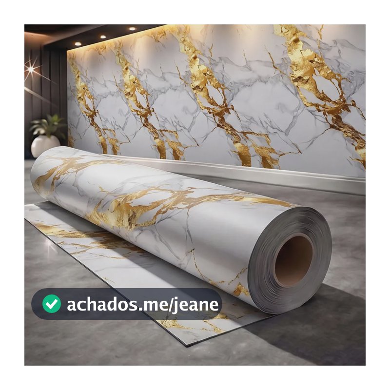 Papel De Parede Mármore Branco Dourado Autocolante Lavável Dourado 6 Metros